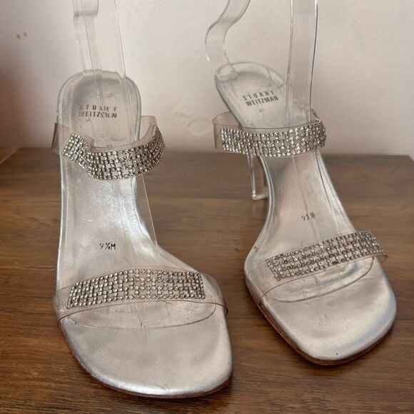Stuart Weitzman Clear Embellished Heel Sandals - Picture 2 of 8